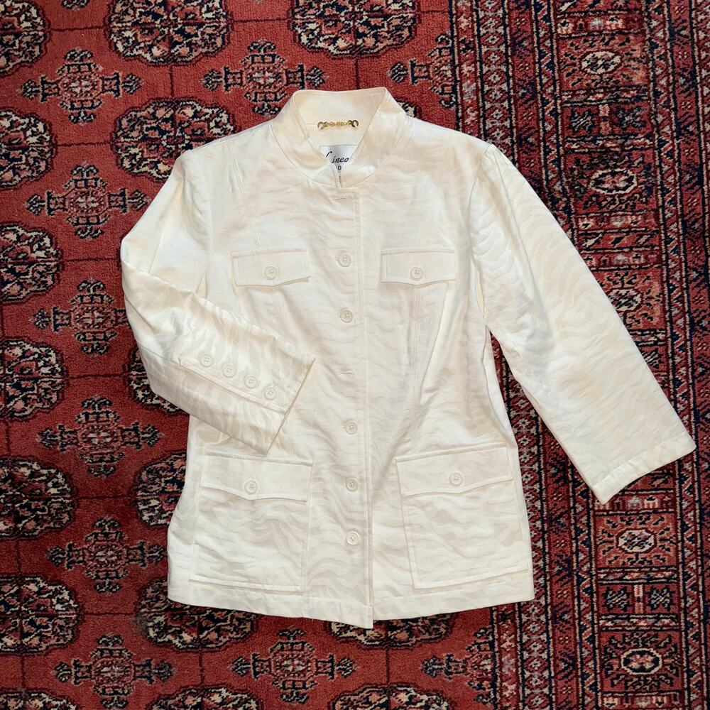 Linea Luis Dell'Olio XS White Animal Pattern Cotton/Poly Safari‎ Look Blazer